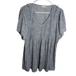 Jodiful Blouse Women's Medium V-Neck Short Sleeve Printed Blue Casual Top